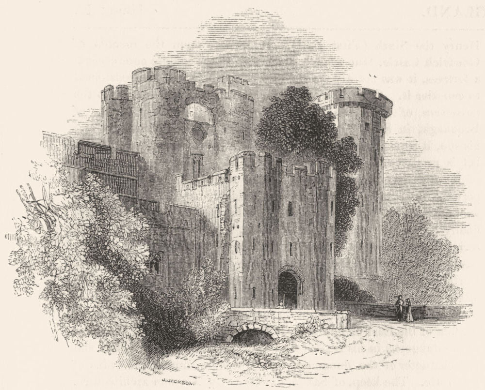 WARCS. Entrance to Warwick Castle 1845 old antique vintage print picture